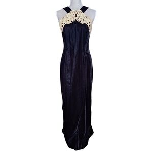 Scott McClintock Black Velvet Gown with Gold Lace Appliqué Size 10, Vintage